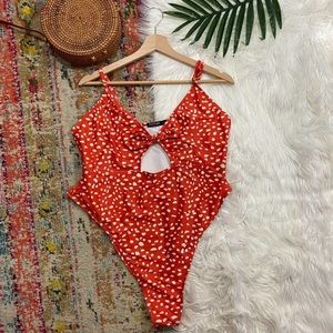 Nasty Gal Polka Dot Tie Knotted Cut Out One Piece Swimsuit Plus Size 16